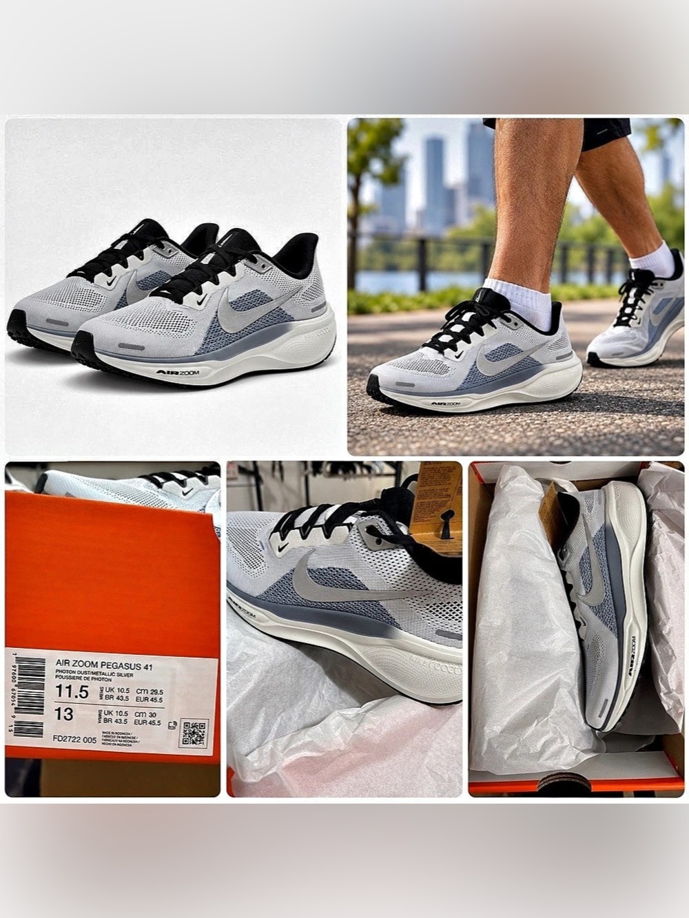 Nike Air Zoom Pegasus 41 Athletic Shoes White & Gray US 11.5 NWT